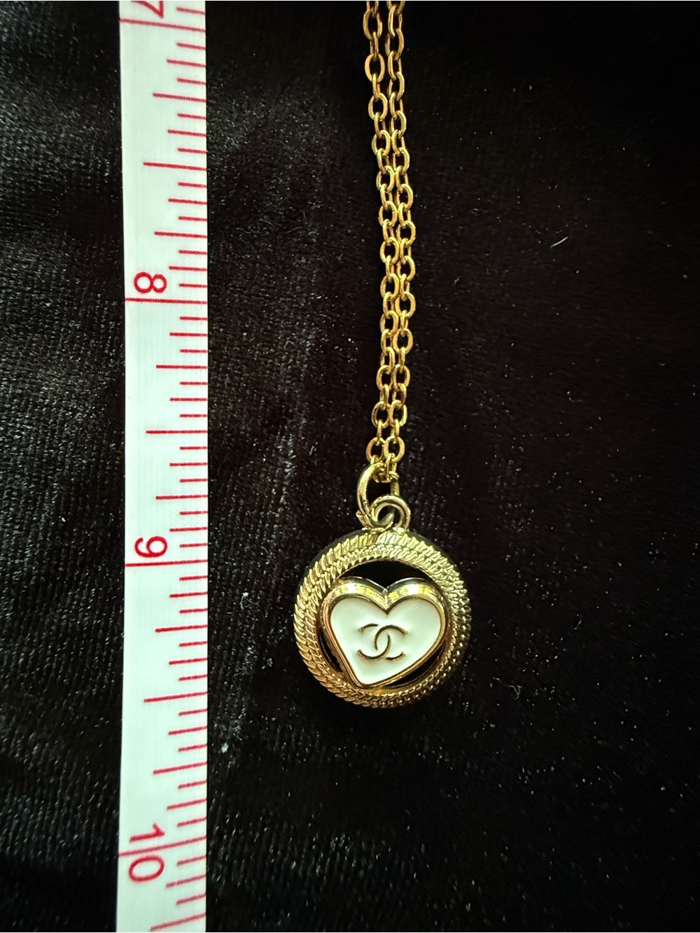 ChaneI Gold Necklace with White Enamel Logo Heart Pendant - Picture 8 of 9